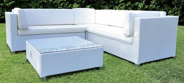Gartenset 2 Sofas, Sessel und Couchtisch in Morel Dubai White Polyrattan sconto