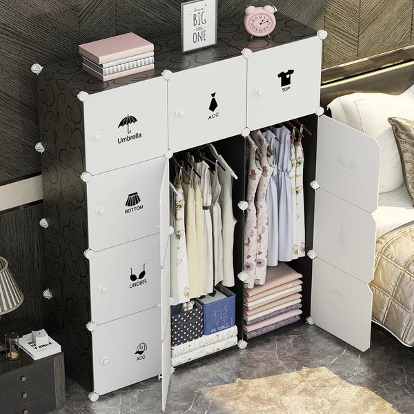 Armadio Guardaroba Modulare 12 Cubi 2 Ante Appendiabiti Mobile Componibile sconto