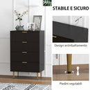 Cassettiera da 4 Cassetti Design Canettato 60x40x96 cm con Maniglie Dorate e Dispositivo Antiribaltamento in MDF Nero      
