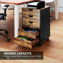 Cassettiera da Ufficio 40x40x67 cm a 5 Cassetti con Ruote Girevoli e Freni in Legno Marrone      
