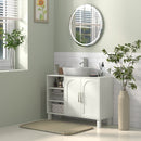 Mobile Sottolavabo per Bagno 90x30x63 cm a 2 Ante con Ripiani Aperti e Regolabili in Pannelli di Particelle e MDF Crema      