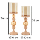 Porta Candele Glassy Rosa Set 2 Pz Ø10x36 cm - Ø10x32 cm in Ferro Rosa e Oro      