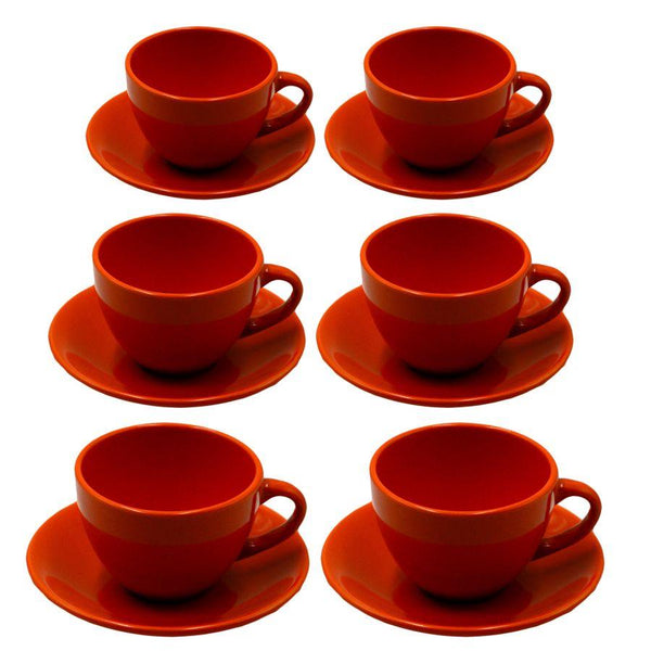 online Set 6 Tazze da The con Piattino Ø9,5xh7 cm in Gres Porcellanato Romeo Arancione