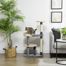 Albero Tiragraffi per Gatti a 3 Livelli H105 cm con Pali in Sisal Grigio