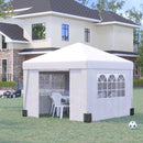Gazebo da Giardino Pieghevole 3x3m con Design Pop Up e Finestre in Tessuto Oxford Bianco