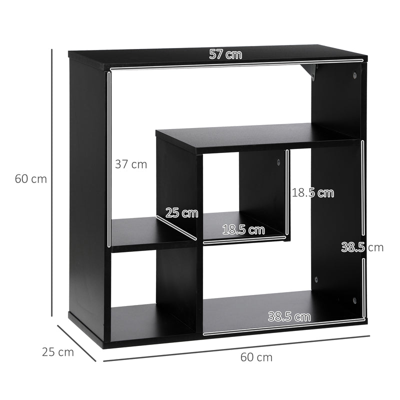 Libreria da Parete 60x25x60 cm Ripiani Asimmetrici in Legno Truciolare Nero