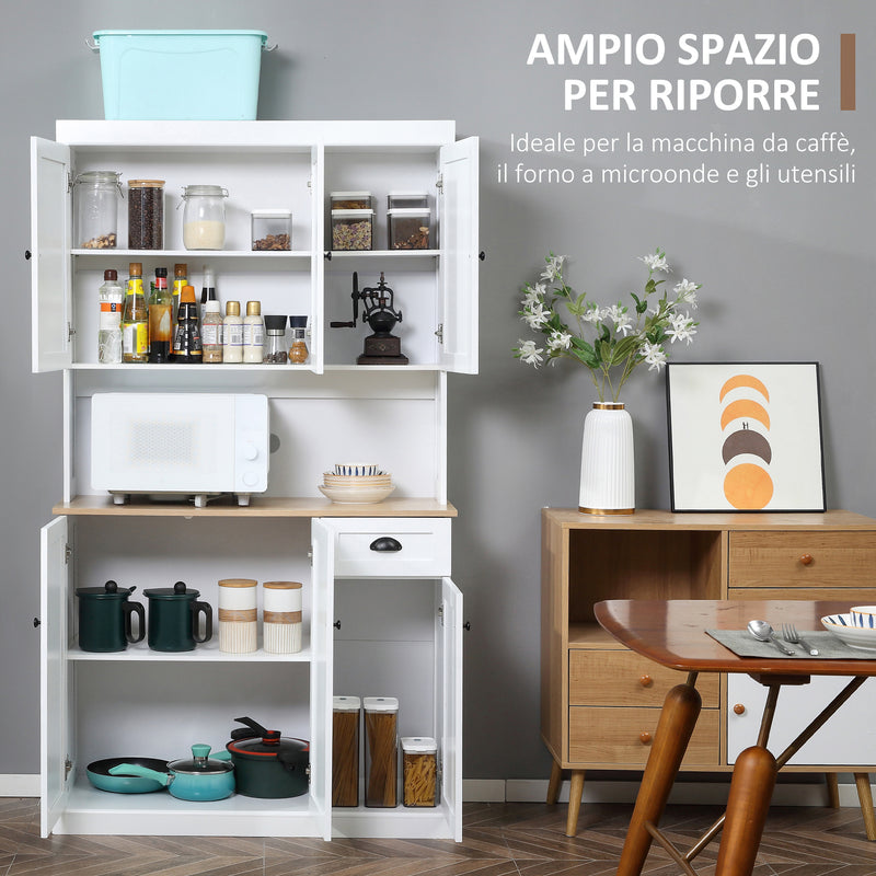 Credenza Cucina 101x39x180 cm 1 Cassetto 6 Ante in Legno Bianco