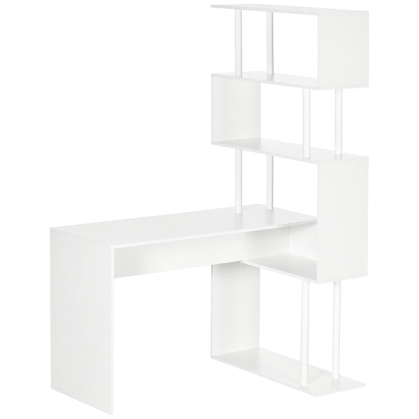 Scrivania Angolare da Ufficio 120x80x176 cm con Libreria in Truciolato Bianco prezzo