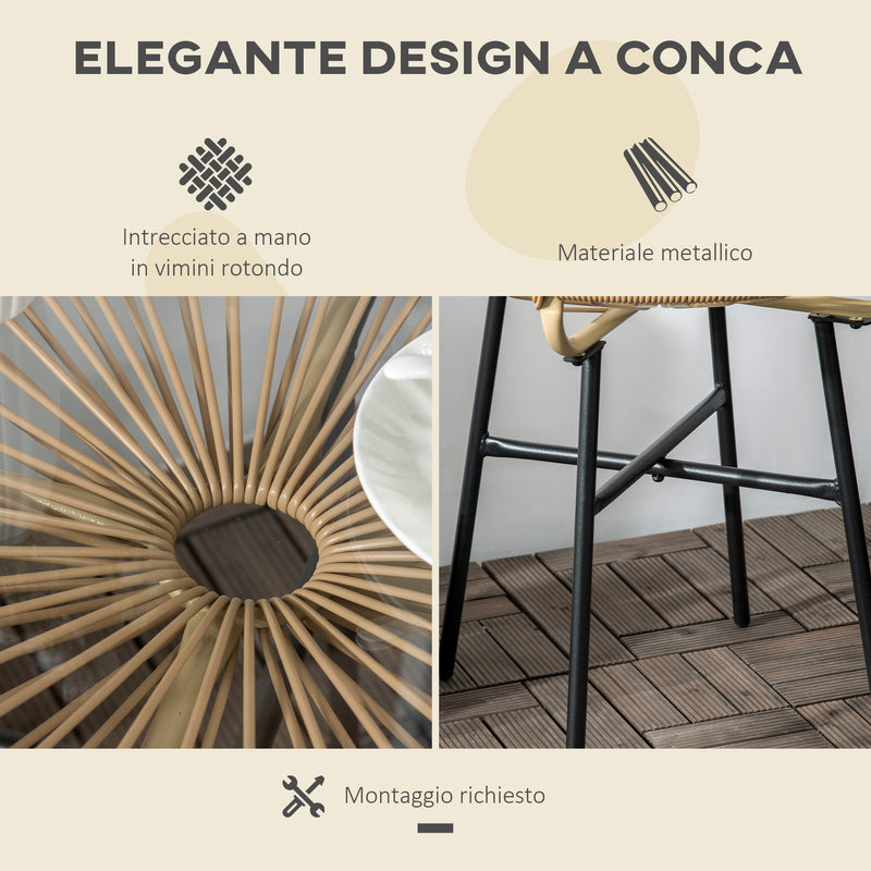 Tavolino Soggiorno Ø50x50 cm in Metallo e Rattan PE Beige