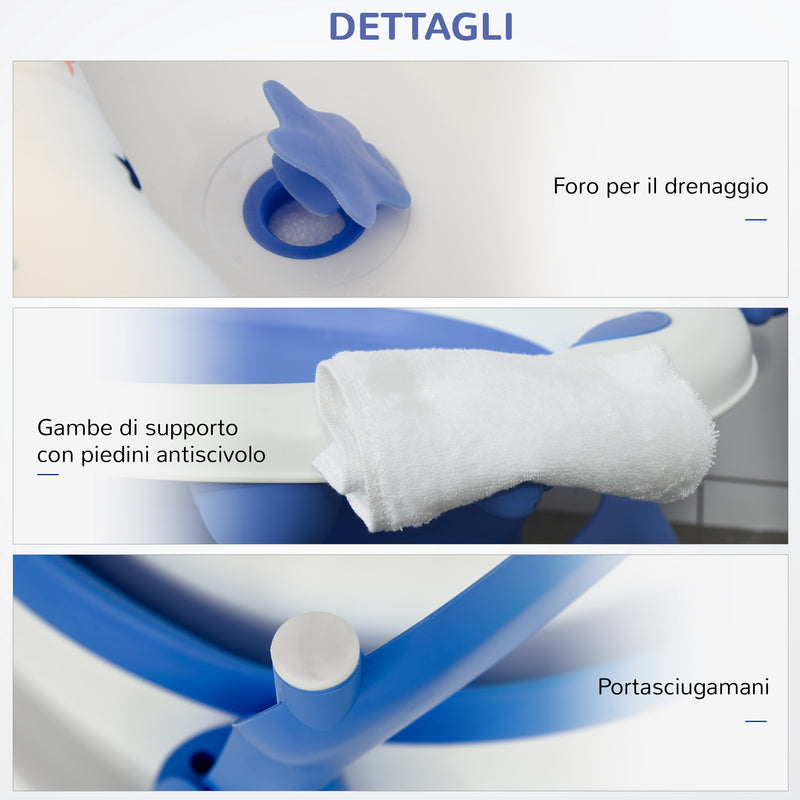 Vaschetta Bagnetto per Bambini Pieghevole 81,5x50,5x23,5 cm con Cuscino Blu