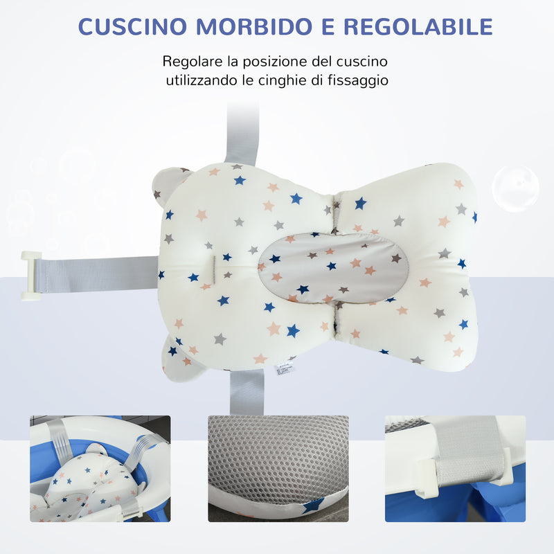 Vaschetta Bagnetto per Bambini Pieghevole 81,5x50,5x23,5 cm con Cuscino Blu