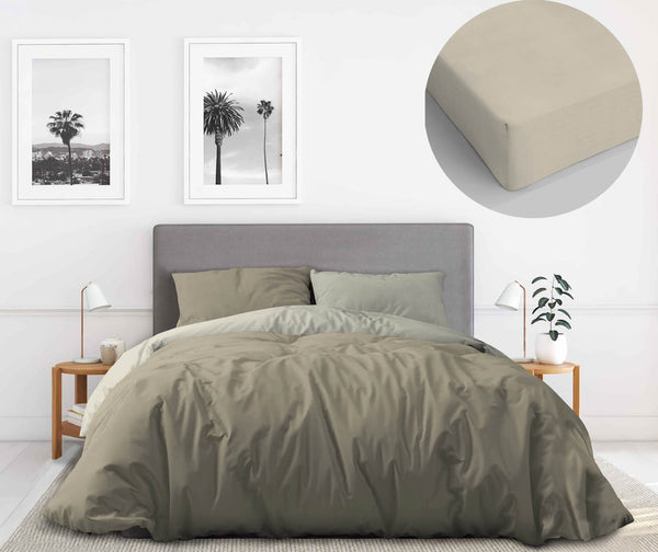 prezzo Bettbezug- und Unterlaken-Set für Doppelbetten mit doppelseitigen Kissenbezügen in Taubengrau/Creme