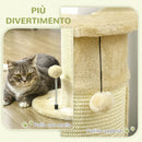 Albero Tiragraffi per Gatti max 5 Kg 34x25,5x58 cm con 2 Palline in Peluche e Sisal Beige