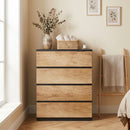 Cassettiera 4 Cassetti 60x40x80 cm con Guide in Metallo e Maniglie Scanalate in Legno Nero e Rovere      