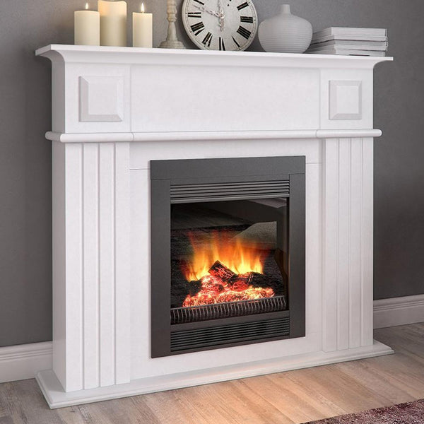 sconto Camino Elettrico da Pavimento Chicago 1800W con Cornice in Legno Bianco
