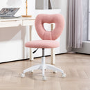 Sedia da Ufficio Imbottita 45x56x78-88 cm con Schienale a Cuore e Rotelle in Velluto Teddy e Plastica Rosa      