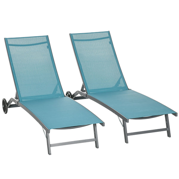 Set 2 Lettini Prendisole da Giardino Reclinabili 66x165x102 cm in Alluminio e Tessuto Blu e Nero online