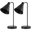 Set di 2 Lampade da Tavolo Moderne 30x15x40,5 cm con Porte USB Attacco E27 in Acciaio Nero      