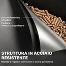 Contenitore per Pellet 45 kg 36,5x36,5x85,5 cm con Coperchio Ruote e Setaccio in Acciaio Laminato a Freddo Nero      