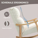 Sedia a Dondolo Imbottita 65x90x98 cm Schienale Ergonomico Gambe in Legno di Caucciù e Velluto Teddy Crema      