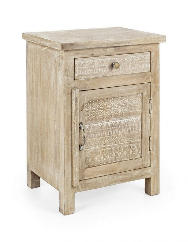 Nachttisch 1 Tür 1 Schublade mit Glasfenster in Holz sconto