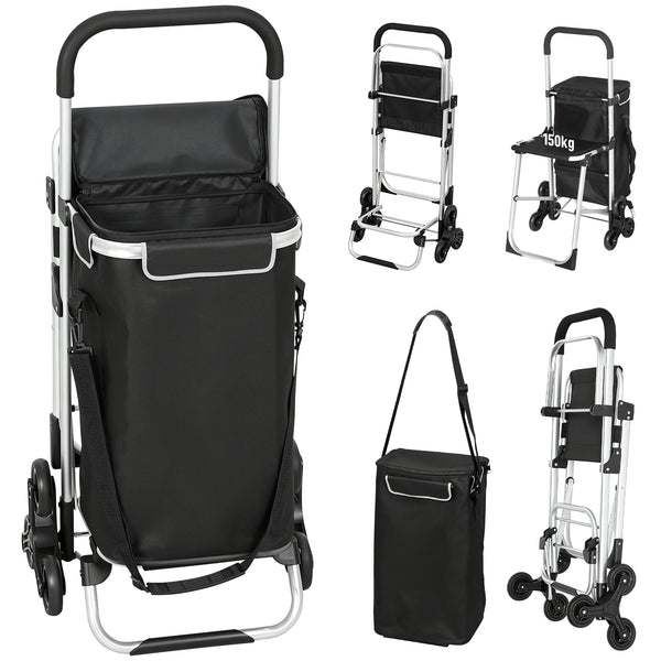 prezzo Carrello della Spesa 46x59.5x97 cm con Borsa da 40L Impermeabile e Sedile in Alluminio Nero e Argento