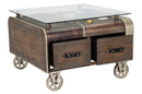 Tavolo da Caffé Old Style con Vetro 83x80x52,5 cm Legno di Abete e MDF e in Ferro Marrone