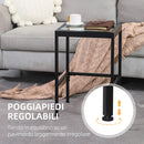 Set 2 Tavolini con Ripiano in Vetro e Struttura in Acciaio Nero
