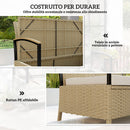Panca Contenitore da Giardino 123x70x82 cm Capacità 125L con Cuscino Imbottito in Metallo e Rattan PE Cachi      