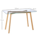 Tavolo Rettangolare 120x60x76 cm Max 4 Persone in Acciaio con Piano in Vetro Temperato
