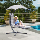 Sedia Dondolo Pensile Relax Chaise Longue di Lusso con Tettuccio Grigio 