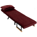 Poltrona Letto Imbottita 3 in 1 63x73x81 cm con Schienale Reclinabile in 5 Posizioni e Cuscino in Velluto Rosso Vino      