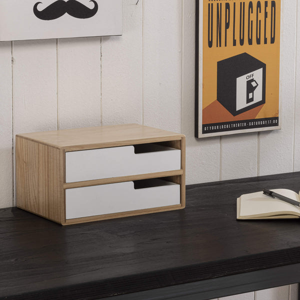 Kommode mit 2 Schubladen 30 x 20 x 16,5 cm aus Paulownia-Holz und MDF Zoe Natur/Weiß prezzo