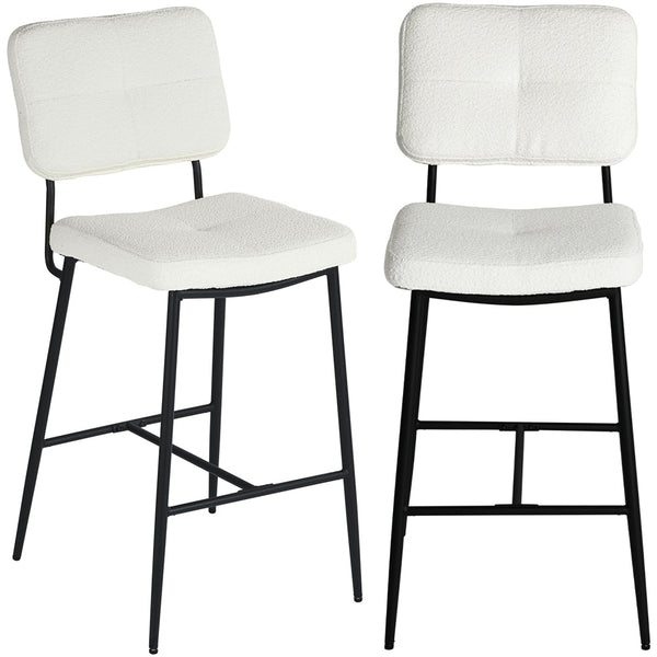 Set 2 Sgabelli da Cucina Bar Ristorante in Tessuto Crema Struttura Metallo Nero prezzo
