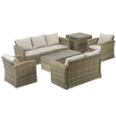 Set Salotto da Giardino 2 Divani 2 Poltrone Tavolino e Tavolo Contenitore in Rattan Beige