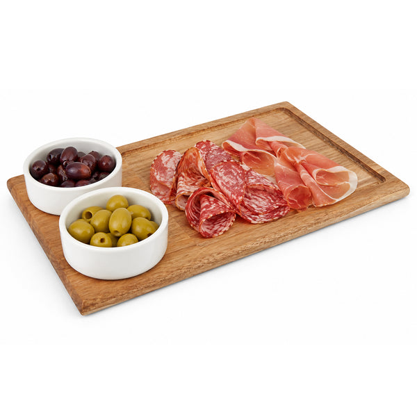 prezzo Vassoio Tagliere da Portata 30x18 cm 2 Ciotole per Aperitivo in Ceramica Bianco