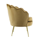 Poltrona Imbottita Schienale a Conchiglia in Velluto Piedi Oro Marrone