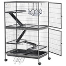 Gabbia per Conigli a 5 Livelli con 4 Ingressi e Amaca 80x52x128 cm in Metallo e PP Argento e Nero