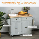 Carrello Isola da Cucina 2 Cassetti e 2 Armadietti Piano in Legno 111x44,5x82,5 cm Grigio  