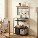 Scaffale Cucina a 5 Livelli Stile Industriale 59x40x143,5 cm con 6 Ganci e Portabottiglie in Truciolare e Metallo Noce      