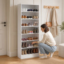 Scarpiera 60x30x160 cm con Ripiani Regolabili e 7 Scomparti per 21 Paia di Scarpe in Truciolare e MDF Bianco      