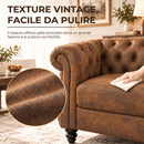 Divano 3 Posti Chesterfield 206x82x76 cm con Seduta Ampia in Tessuto Effetto Pelle Caffè      