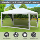 Gazebo in Tessuto PE con Zanzariera Bianco 4x3m 