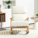 Sedia a Dondolo Imbottita 65x90x98 cm Schienale Ergonomico Gambe in Legno di Caucciù e Velluto Teddy Crema      