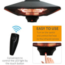 Stufa Alogena a Sospensione Ø43x25 cm 2000W con Luce LED e Telecomando Nera