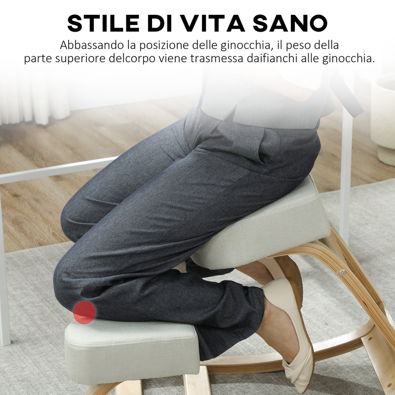 Sedia Ergonomica con Inginocchiatoio 51x69x58 cm in Legno di Betulla e Cuscini Crema  