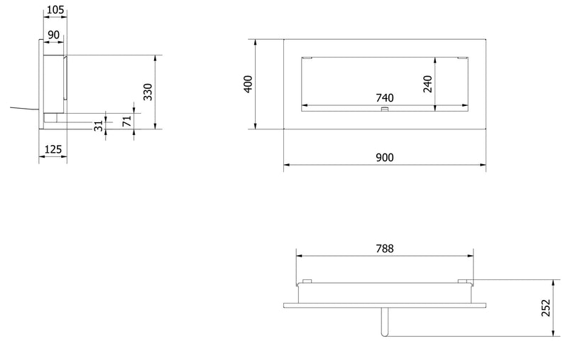 Camino a Bioetanolo da Parete 90x40 cm Flig con Vetro o Senza Vetro Tampa Slim Nero