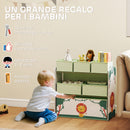 Scaffale Portagiochi 63x30x66 cm a 3 Livelli 6 Cesti in Tessuto Non Tessuto Verde      