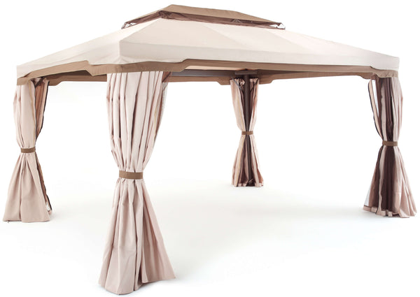 sconto Gazebo da Giardino 3,6x4,8 m in Alluminio con Tende Cipro Ecrù