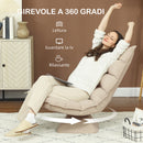 Poltrona Relax Girevole 360° con Schienale Regolabile in 5 Posizioni in Tessuto Effetto Lino Beige      